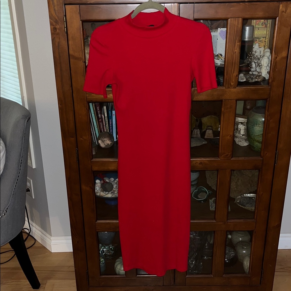 Zara Vibrant Red Knit Dress, Size Small